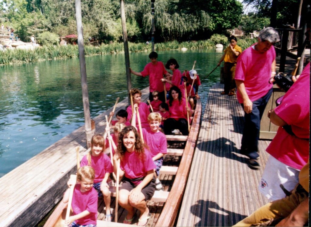 A large group on the Disneyland Explorer Canoes